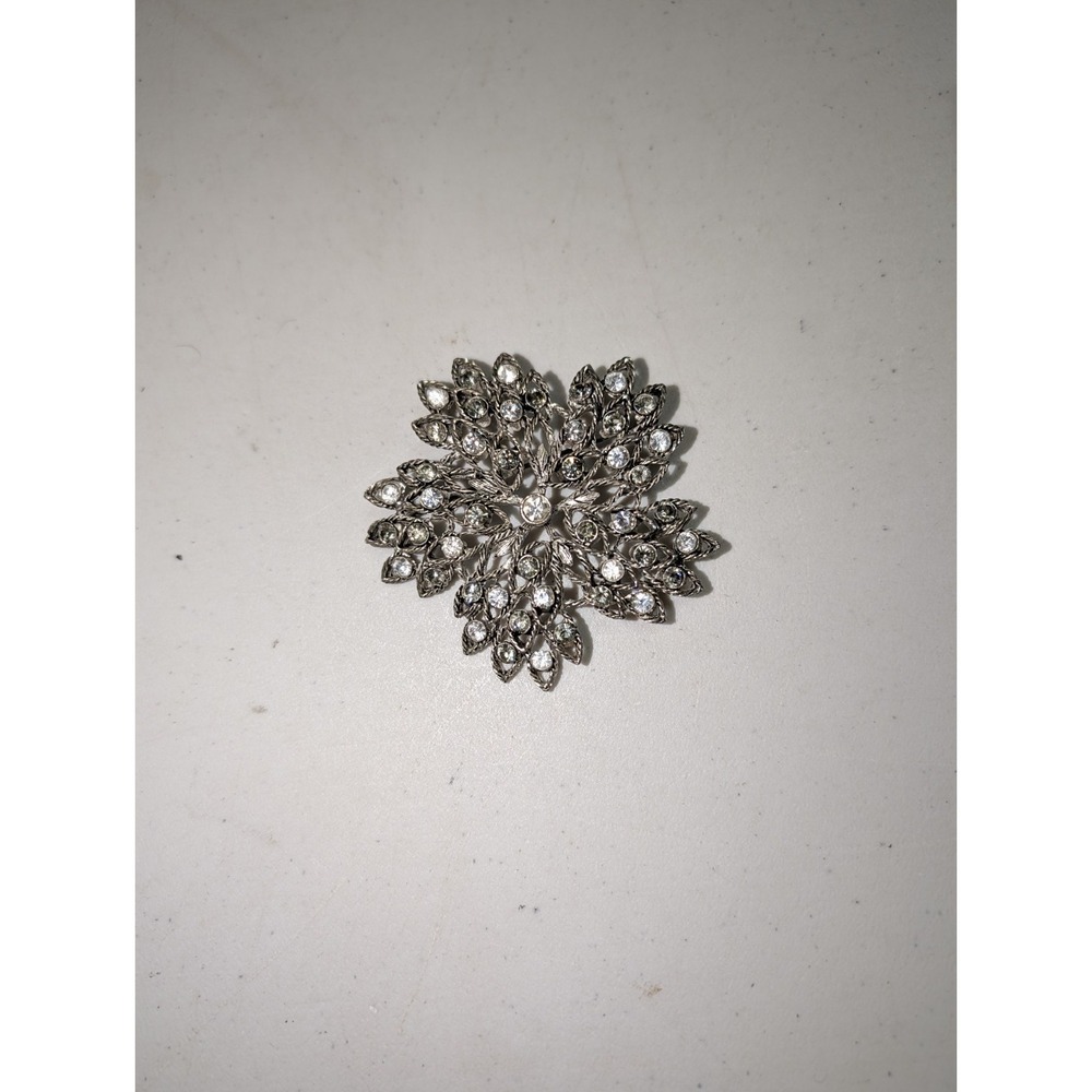 Vintage Snowflake Graziano Brooch Rhinestones Silver Tone Pin